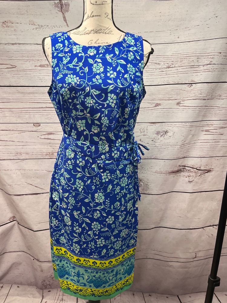 Sag Harbor Blue Floral Sleeveless Dress Size 12P Petite Polyester